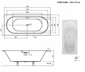 BESCO - Obdĺžniková vaňa VITAE SLIM+ - Nožičky k vani - Bez nožičiek, Rozmer vane - 170 × 75 cm VANVIT17SLIMPLU