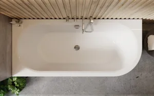 BESCO - Voľne stojaca vaňa AVITA A-LINE biela, sifón s napúšťaním prepadom - Farba sifónu - Chróm, Rozmer vane - 150 × 75 cm, Spôsob prevedenia - Ľavé VANAVITAL15LN