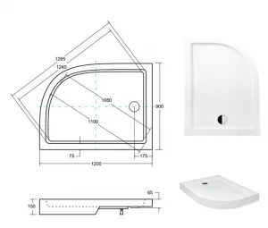 BESCO - SATURN, asymetrická sprchová vanička akrylátová - Rozmer A - 120 cm, Rozmer B - 90 cm, Rozmer C - 15 cm, Spôsob prevedenia - Ľavé OLBVANACSAT120L