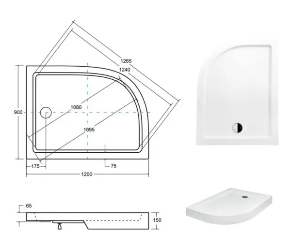 BESCO - SATURN, asymetrická sprchová vanička akrylátová - Rozmer A - 120 cm, Rozmer B - 90 cm, Rozmer C - 15 cm, Spôsob prevedenia - Pravé OLBVANACSAT120P