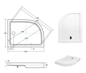 BESCO - SATURN, asymetrická sprchová vanička akrylátová - Rozmer A - 120 cm, Rozmer B - 90 cm, Rozmer C - 15 cm, Spôsob prevedenia - Pravé OLBVANACSAT120P