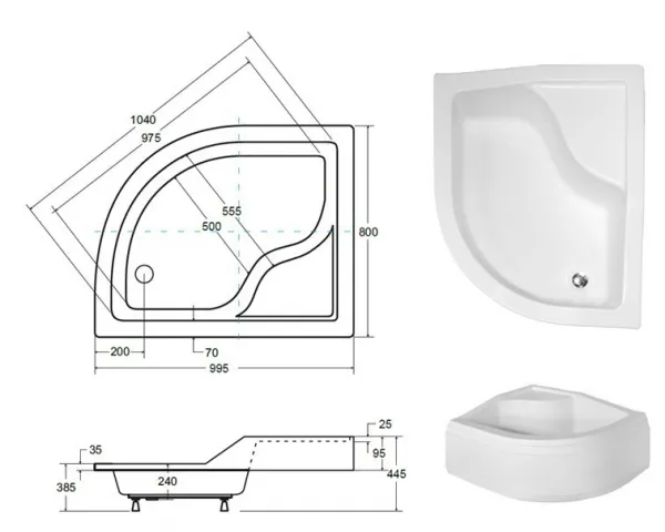 BESCO - MAXI, hlboká asymetrická sprchová vanička - rozmer A - 100 cm, rozmer B - 80 cm, rozmer C - 24 cm, Spôsob prevedenia - Ľavé VANKMAX100L