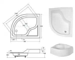 BESCO - MAXI, hlboká asymetrická sprchová vanička - rozmer A - 100 cm, rozmer B - 80 cm, rozmer C - 24 cm, Spôsob prevedenia - Ľavé VANKMAX100L