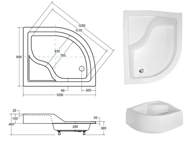 BESCO - MAXI, hlboká asymetrická sprchová vanička - rozmer A - 120 cm, rozmer B - 85 cm, rozmer C - 24 cm, Spôsob prevedenia - Pravé VANKMAX120P
