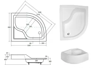 BESCO - MAXI, hlboká asymetrická sprchová vanička - rozmer A - 120 cm, rozmer B - 85 cm, rozmer C - 24 cm, Spôsob prevedenia - Pravé VANKMAX120P