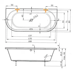TEiKO - Obdĺžniková vaňa COMA-U , biela 180x80x45 V112180N32T04001