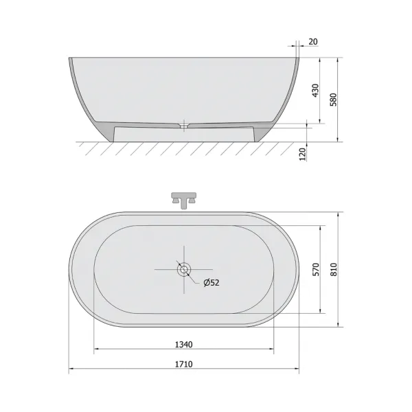 POLYSAN - REDUTA voľne stojaca vaňa liaty mramor 171x81x58cm, biela 71842