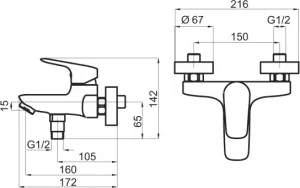 Novaservis - Vaňová nástenná batéria bez sprchovej súpravy 150 mm 90320/1,0