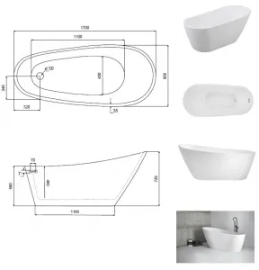 BESCO - Voľne stojaca vaňa MELODY - Farba - Biela, Rozmer vane - 170 × 80 cm VANMELODY170