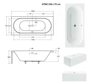 BESCO - Obdĺžniková vaňa VITAE - Nožičky k vani - Bez nožičiek, Rozmer vane - 150 × 75 cm VANVITAE150