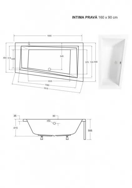 BESCO - Asymetrická vaňa INTIMA - Nožičky k vani - S nožičkami, Rozmer vane - 160 × 90 cm, Spôsob prevedenia - Pravé VANINTI16P+OLVPINOZSTELI