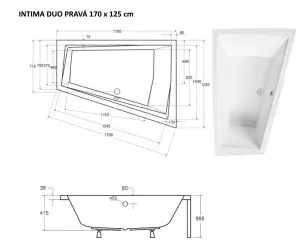 BESCO - Asymetrická vaňa INTIMA DUO - Nožičky k vani - S nožičkami, Rozmer vane - 170 × 125 cm, Spôsob prevedenia - Pravé VANINTID17P+OLVPINOZSTELID