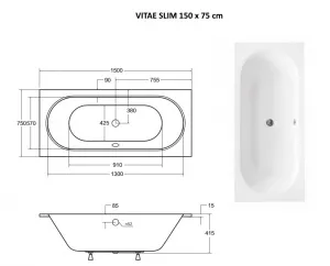 BESCO - Obdĺžniková vaňa VITAE SLIM - Nožičky k vani - Bez nožičiek, Rozmer vane - 150 × 75 cm VANVITAE150SLIM
