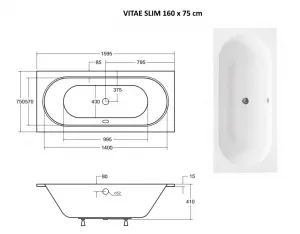 BESCO - Obdĺžniková vaňa VITAE SLIM - Nožičky k vani - Bez nožičiek, Rozmer vane - 160 × 75 cm VANVITAE160SLIM