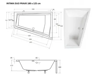 BESCO - Asymetrická vaňa INTIMA DUO - Nožičky k vani - S nožičkami, Rozmer vane - 180 × 125 cm, Spôsob prevedenia - Pravé VANINTID18P+OLVPINOZSTELID