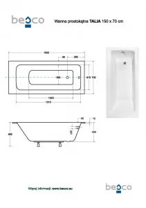 BESCO - Obdĺžniková vaňa TALIA SLIM - Nožičky k vani - S nožičkami, Rozmer vane - 150 × 70 cm VANTAL15SLIM+OLVPINOZ