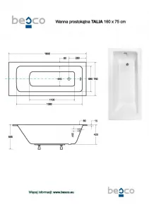 BESCO - Obdĺžniková vaňa TALIA SLIM - Nožičky k vani - Bez nožičiek, Rozmer vane - 160 × 75 cm VANTAL16SLIM
