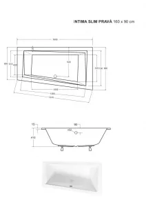BESCO - Asymetrická vaňa INTIMA SLIM - Nožičky k vani - S nožičkami, Rozmer vane - 160 × 90 cm, Spôsob prevedenia - Pravé VANINTI16SLIMP+OLVPINOZSTELI