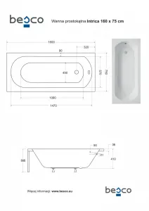 BESCO - Obdĺžniková vaňa INTRICA - Nožičky k vani - Bez nožičiek, Rozmer vane - 160 × 75 cm VANINTRICA160