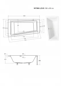 BESCO - Asymetrická vaňa INTIMA - Nožičky k vani - Bez nožičiek, Rozmer vane - 160 × 90 cm, Spôsob prevedenia - Ľavé VANINTI16L
