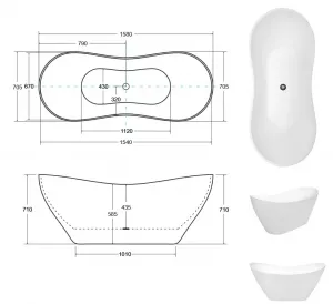 BESCO - Voľne stojaca vaňa VIYA (ANDRIA) - Farba - Biela, Rozmer vane - 160 × 70 cm VANAND16W