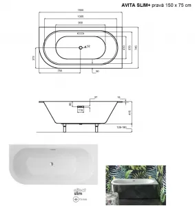 BESCO - Asymetrická vaňa AVITA SLIM+ - Nožičky k vani - Bez nožičiek, Rozmer vane - 150 × 70 cm, Spôsob prevedenia - Pravé VANAVIT15SLIMPP