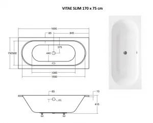 BESCO - Obdĺžniková vaňa VITAE SLIM - Nožičky k vani - Bez nožičiek, Rozmer vane - 170 × 75 cm VANVITAE170SLIM