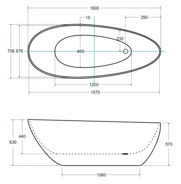 BESCO - Voľne stojaca vaňa GOYA (SALERMO) - Farba - Čierna / biela, Rozmer vane - 160 × 70 cm VANSAL16BW