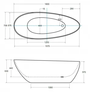 BESCO - Voľne stojaca vaňa GOYA (SALERMO) - Farba - Čierna / biela, Rozmer vane - 160 × 70 cm VANSAL16BW