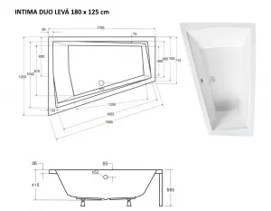 BESCO - Asymetrická vaňa INTIMA DUO - Nožičky k vani - Bez nožičiek, Rozmer vane - 180 × 125 cm, Spôsob prevedenia - Ľavé VANINTID18L