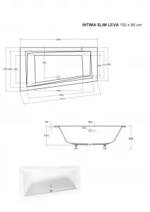 BESCO - Asymetrická vaňa INTIMA SLIM - Nožičky k vani - Bez nožičiek, Rozmer vane - 150 × 85 cm, Spôsob prevedenia - Ľavé VANINTI15SLIML