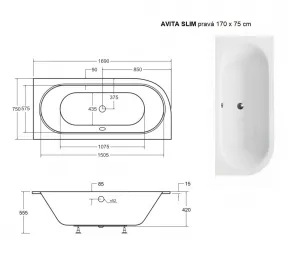 BESCO - Asymetrická vaňa AVITA SLIM - Nožičky k vani - S nožičkami, Rozmer vane - 170 × 75 cm, Spôsob prevedenia - Pravé VANAVIT170SLIMP+OLVPINOZ