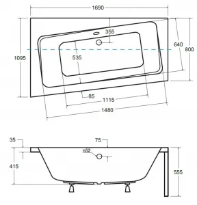 BESCO - Asymetrická vaňa ASTI - Rozmer vane - 170 × 110 cm, Spôsob prevedenia - Ľavé VANAST17L + OLVPINOZSTELWD