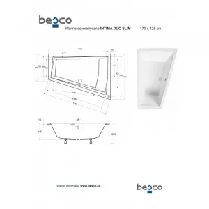 BESCO - Asymetrická vaňa INTIMA DUO SLIM - Nožičky k vani - S nožičkami, Rozmer vane - 180 × 125 cm, Spôsob prevedenia - Ľavé VANINTID18SLIML + OLVPINOZSTELID
