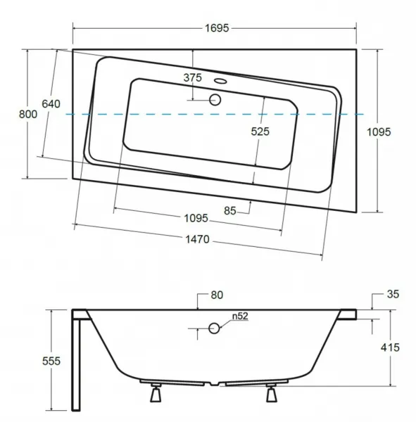 BESCO - Asymetrická vaňa ASTI - Rozmer vane - 170 × 110 cm, Spôsob prevedenia - Pravé VANAST17P + OLVPINOZSTELWD