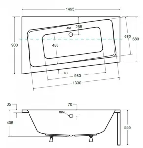 BESCO - Asymetrická vaňa ASTI - Rozmer vane - 150 × 90 cm, Spôsob prevedenia - Ľavé VANAST15L + OLVPINOZ