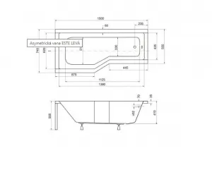 BESCO - Asymetrická vaňa ESTE - Rozmer vane - 150 × 75 cm, Spôsob prevedenia - Pravé VANEST15P + OLVPINOZ