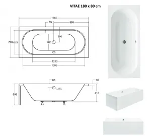 BESCO - Obdĺžniková vaňa VITAE - Nožičky k vani - Bez nožičiek, Rozmer vane - 180 × 80 cm VANVITAE180