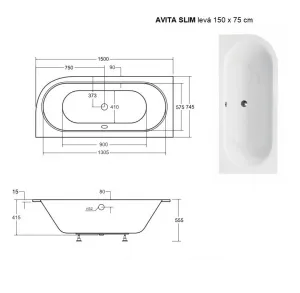BESCO - Asymetrická vaňa AVITA SLIM - Nožičky k vani - Bez nožičiek, Rozmer vane - 150 × 70 cm, Spôsob prevedenia - Ľavé VANAVIT150SLIML
