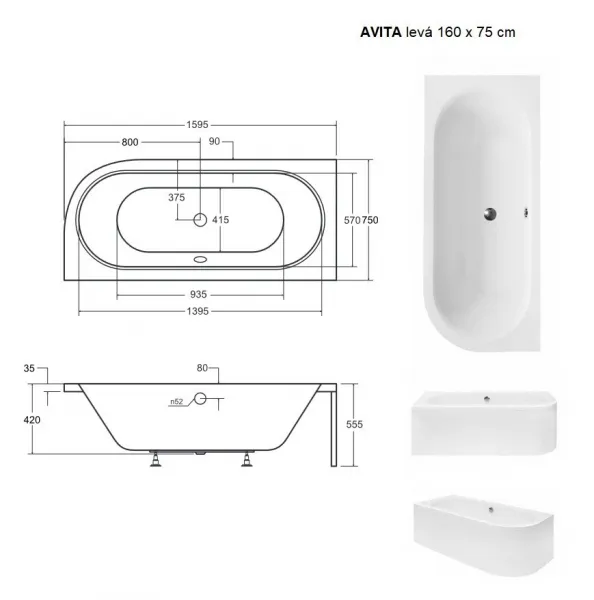 BESCO - Asymetrická vaňa AVITA VANAVIT160L