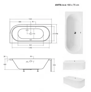 BESCO - Asymetrická vaňa AVITA VANAVIT160L