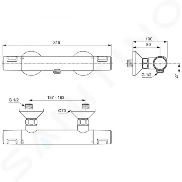 Ideal Standard CeraTherm T - Sprchová termostatická batéria nástenná, Chróm A7201AA