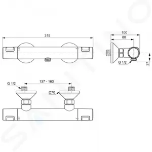 Ideal Standard CeraTherm T - Sprchová termostatická batéria nástenná, Chróm A7201AA