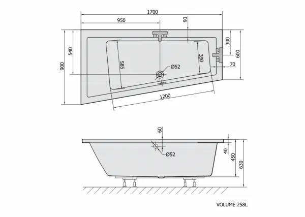 POLYSAN - ANDRA L asymetrická vaňa 170x90x45cm, biela 81111