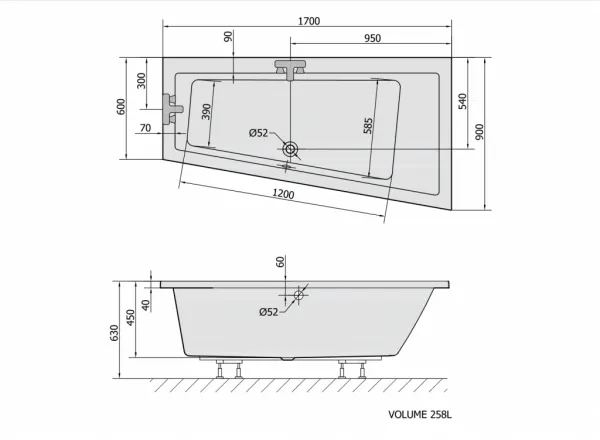 POLYSAN - ANDRA R asymetrická vaňa 170x90x45cm, biela 81511