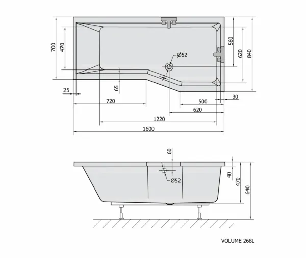 POLYSAN - VERSYS R asymetrická vaňa 160x84x70x47cm, biela 15611