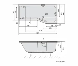 POLYSAN - VERSYS R asymetrická vaňa 160x84x70x47cm, biela 15611