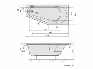 POLYSAN - TIGRA R asymetrická vaňa 170x80x46cm, biela 90611