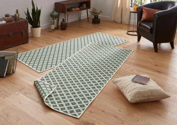 NORTHRUGS - Hanse Home koberce Kusový koberec Twin-Wendeteppiche 103125 grün creme – na von aj na doma - 80x350 cm