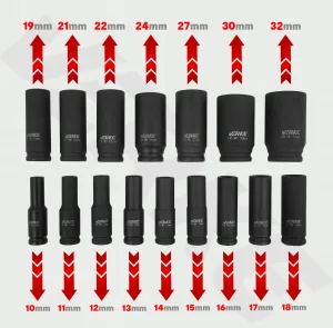 VERKE Sada rázových nadstavcov 1/2" od 10mm do 32mm